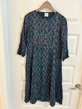 Indian Beaded Kurta Dress Partywear Blue Brown Size S